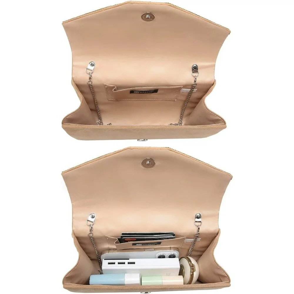 Women's Cream Evening Formal Party Clutches Cocktail Prom Velvet Handbags